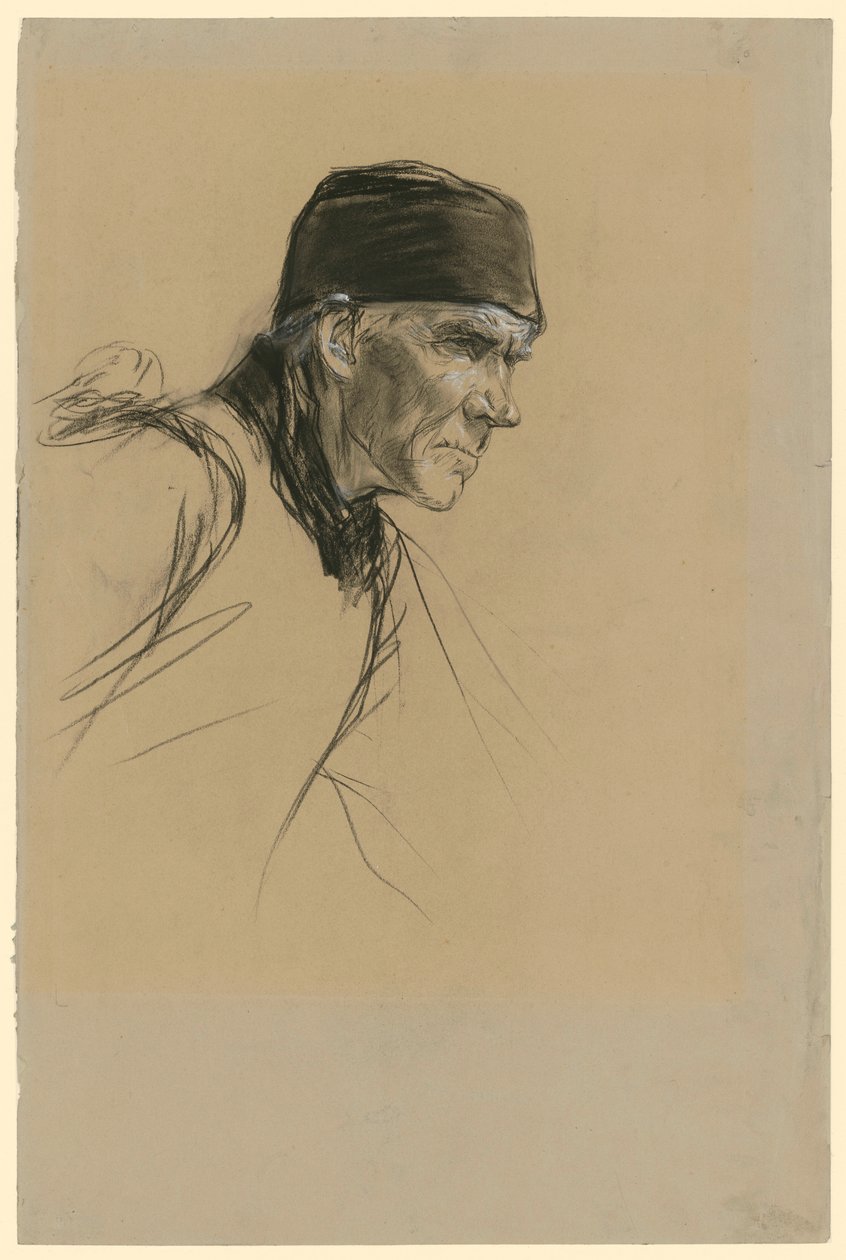 Hoofd van een Nederlandse boer (studie voor het schilderij „Lopende boer”) door Max Liebermann
