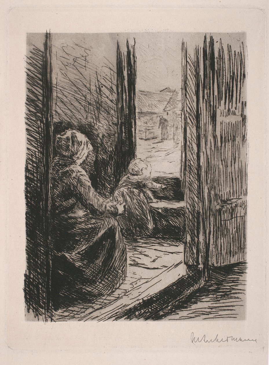 Moeder en kind door Max Liebermann