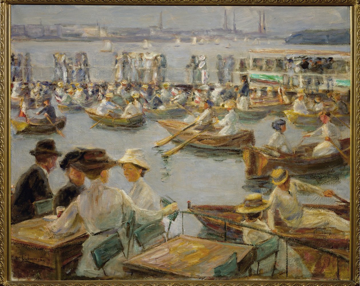 Aan de oever van de Alster, Hamburg (schilderij op doek) door Max Liebermann