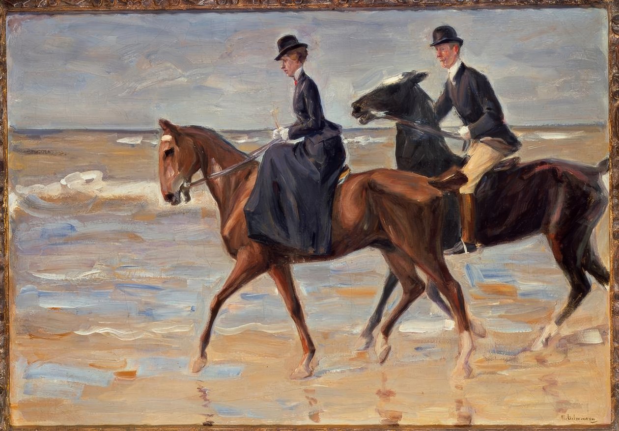 Ruiter en ruiter op het strand door Max Liebermann