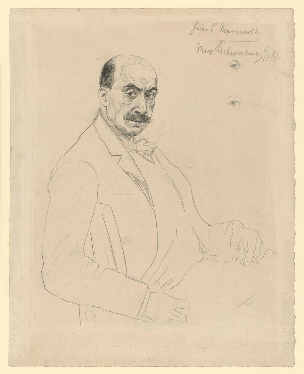 Zelfportret (tussenstudie tijdens het werk aan de ets Schiefler 60) door Max Liebermann