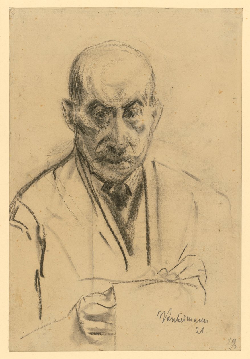 Zelfportret en face met tekenblok door Max Liebermann