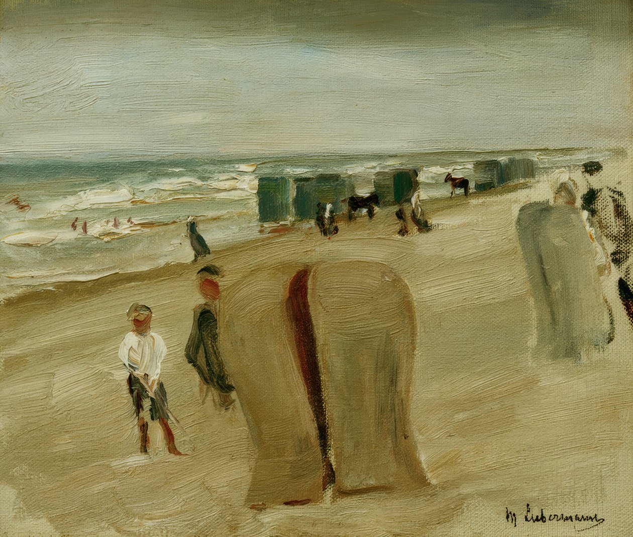 Strand met strandstoelen door Max Liebermann