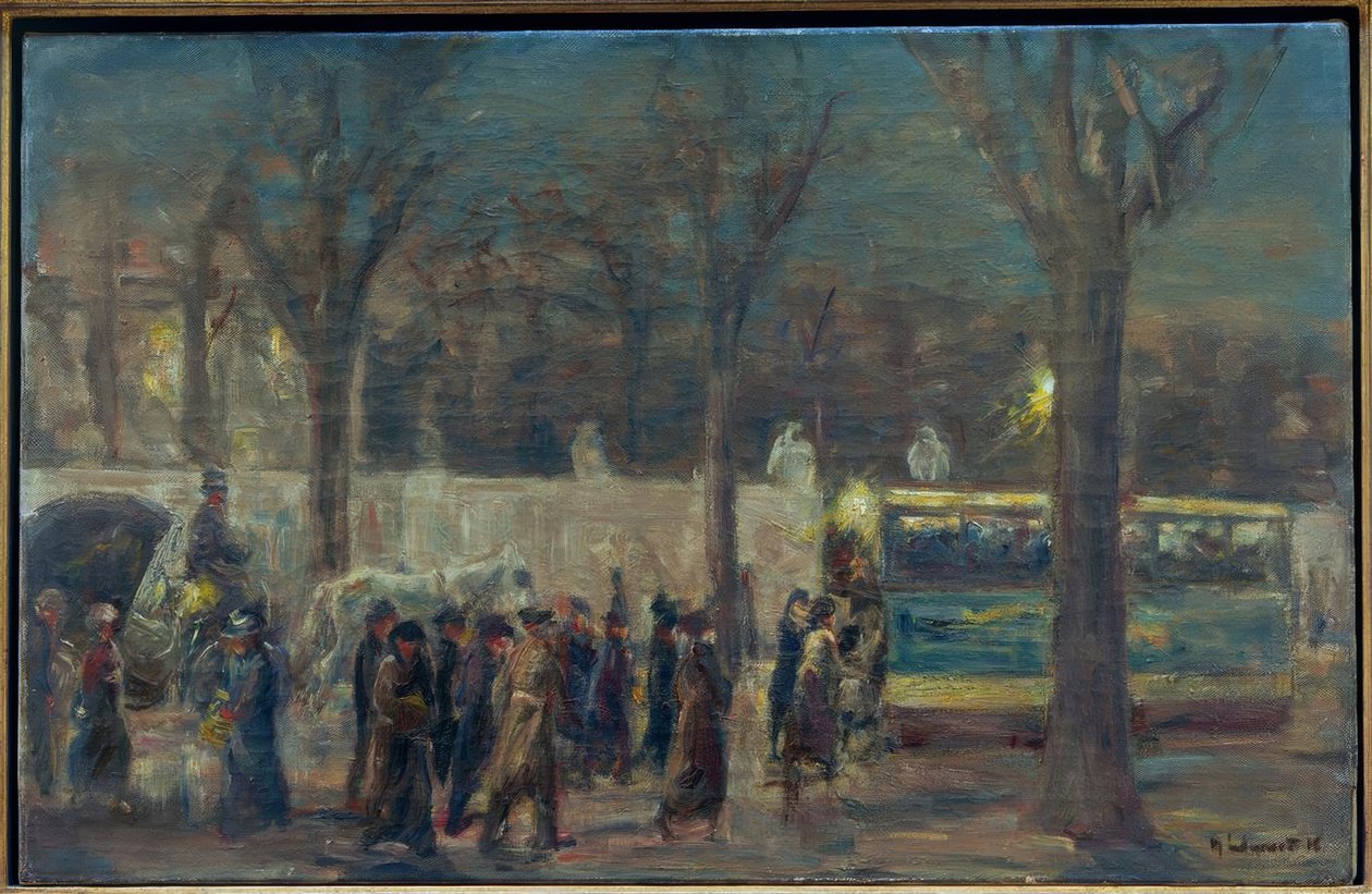Straatscène bij de Brandenburger Tor (Avond bij de Brandenburg...) door Max Liebermann