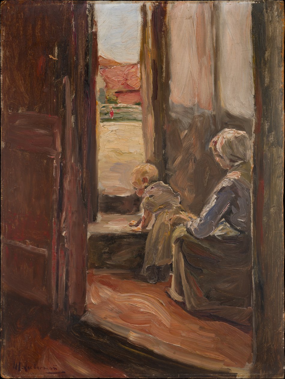 De eerste stap (Moeder en kind, kleine schets) door Max Liebermann