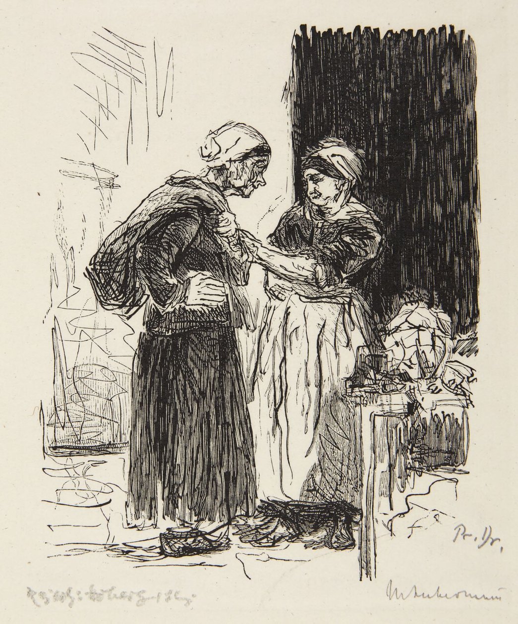 Twee vrouwen in gesprek door Max Liebermann