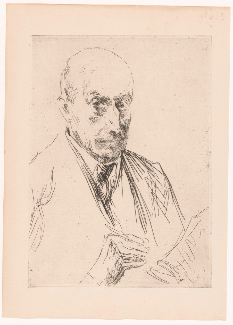 Zelfportret van Max Liebermann, tekenstift in de hand door Max Liebermann