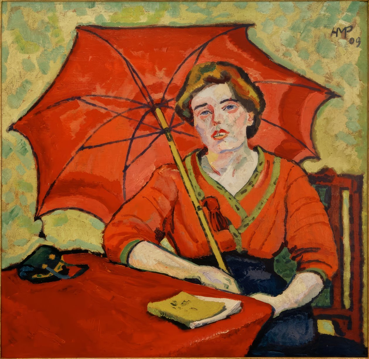 Portret in rood (actrice) door Max Pechstein