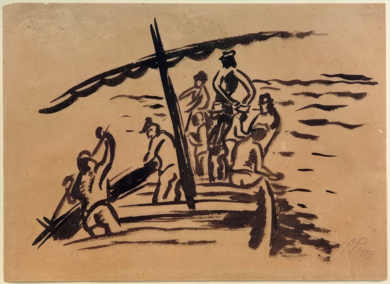 Vissers in een boot door Max Pechstein