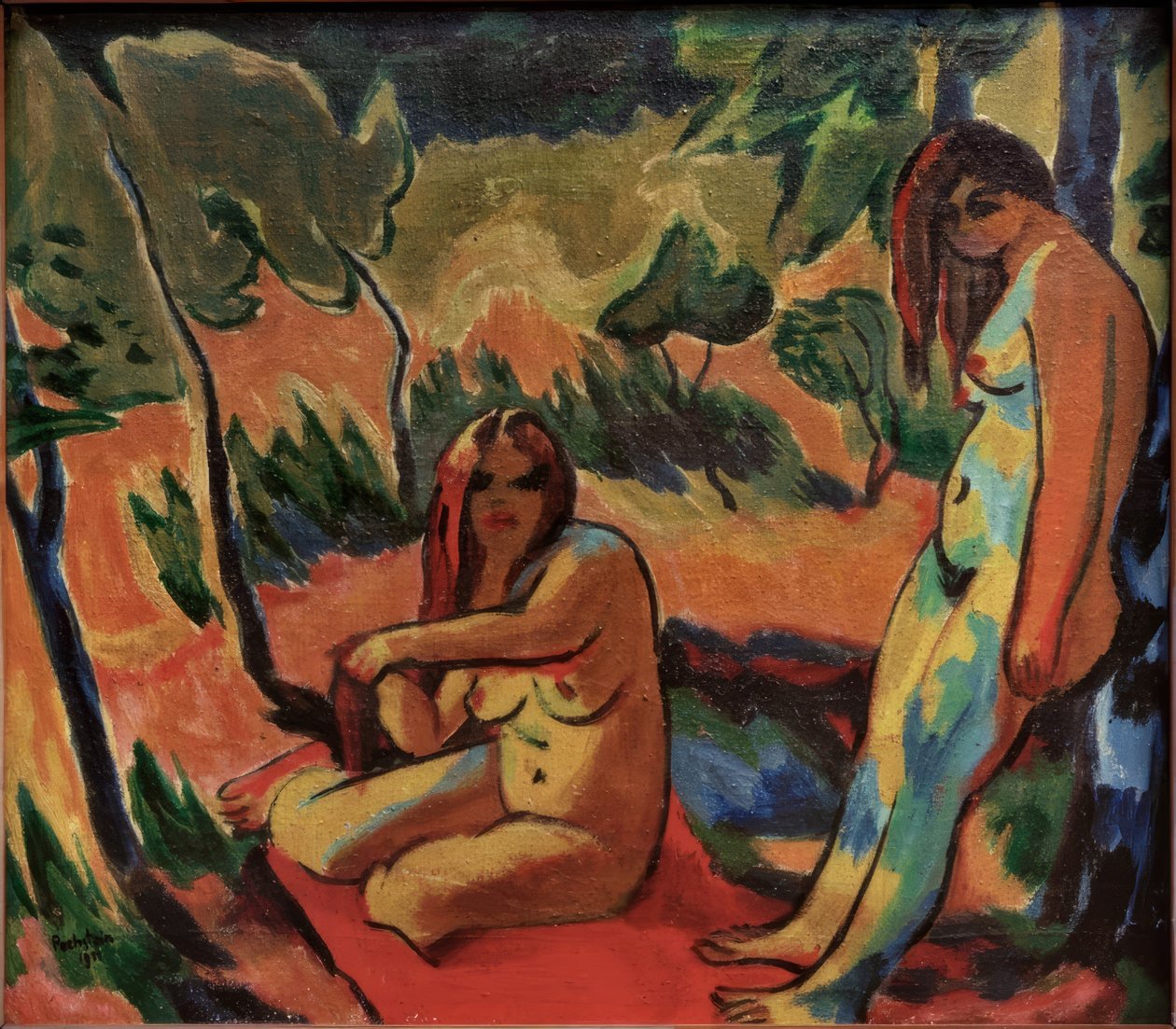 Vrouwen aan de rand van het bos door Max Pechstein