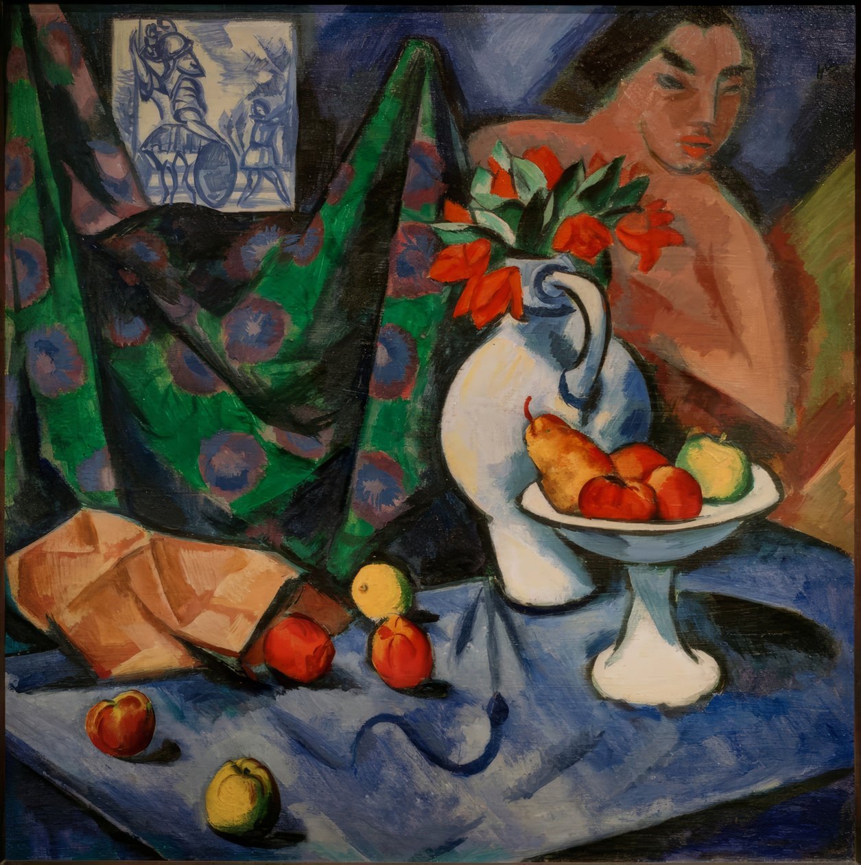 Stilleben mit Akt, Kachel und Früchten von Max Pechstein