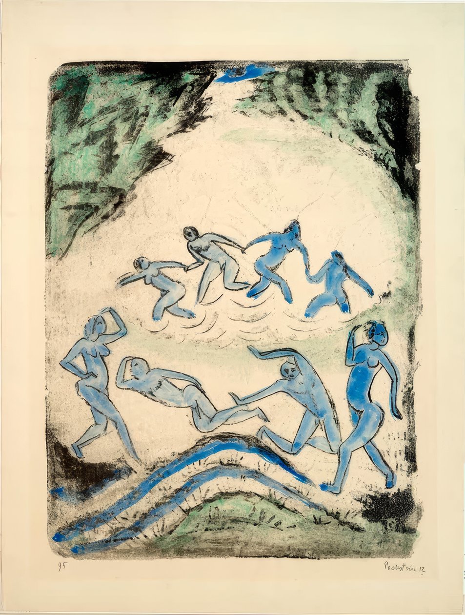 De dans (dansers en baders bij de bosvijver) door Max Pechstein