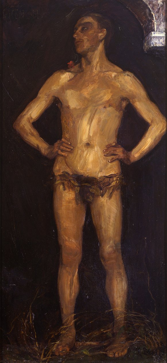 Mann. Rechte Tafel des Diptychons „Menschenpaar (Homo Sapiens)“ (Verso: weiblicher Rückenakt) door Max Slevogt