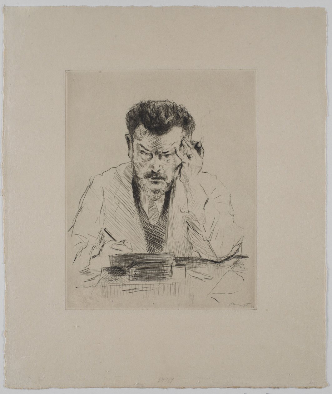 Zelfportret met sigaar, ets door Max Slevogt