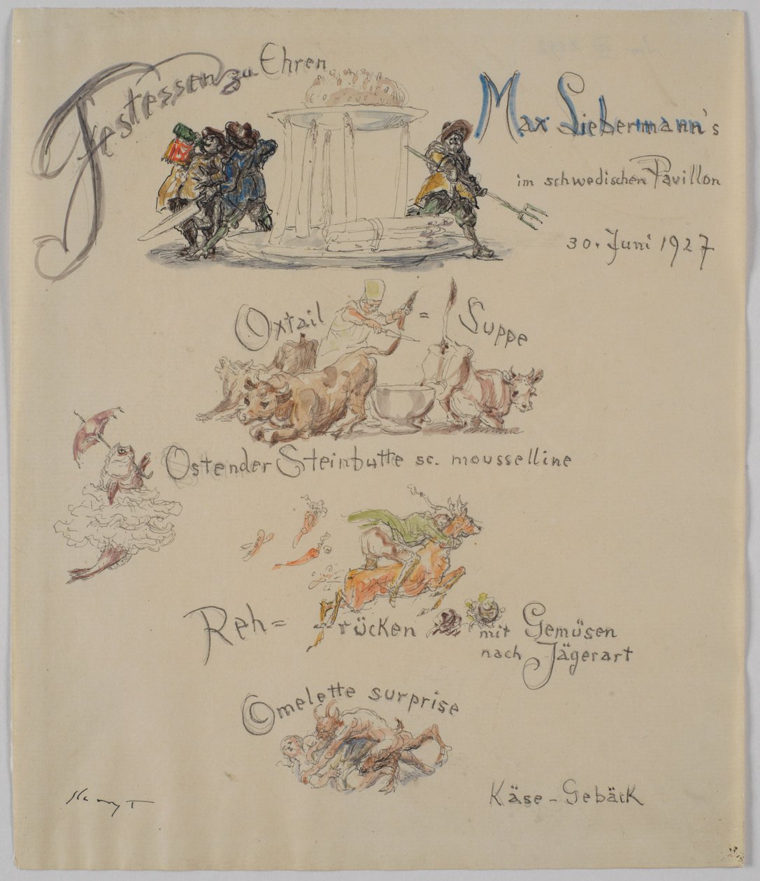 Menu „Feestmaal ter ere van Max Liebermann“ door Max Slevogt
