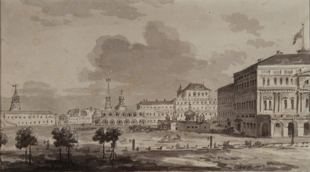 Kremlin van Moskou voor de bouw van het Grote Kremlinpaleis, 1817 door Maxim Nikiphorovich Vorobyev