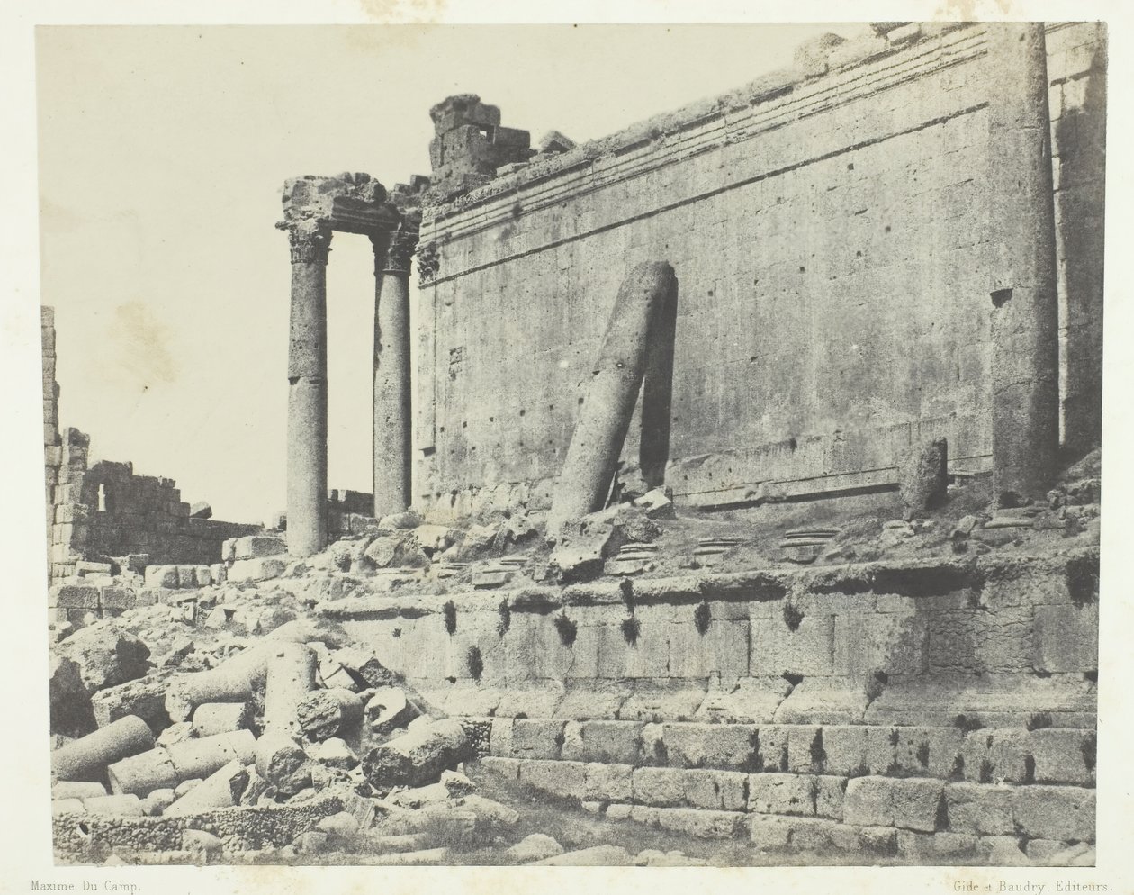 Baalbeck Heliopolis, Tempel van Jupiter, Oostelijke gevel, Syrië, 1849-51, gedrukt 1852 door Maxime Du Camp
