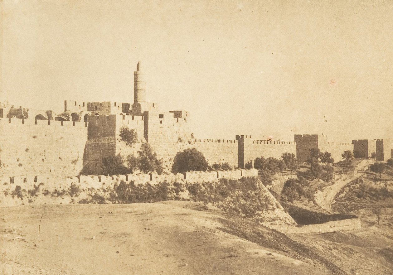Château de David Daoud Kalessy en muren van Jeruzalem door Maxime Du Camp