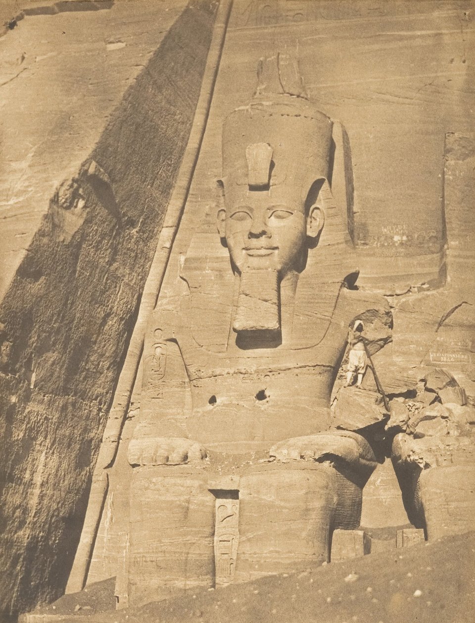 Oostelijke Kolos van de Spéos van Phré, in Abousembil Portret van Ramses-de-Grote, maart 1850 door Maxime Du Camp