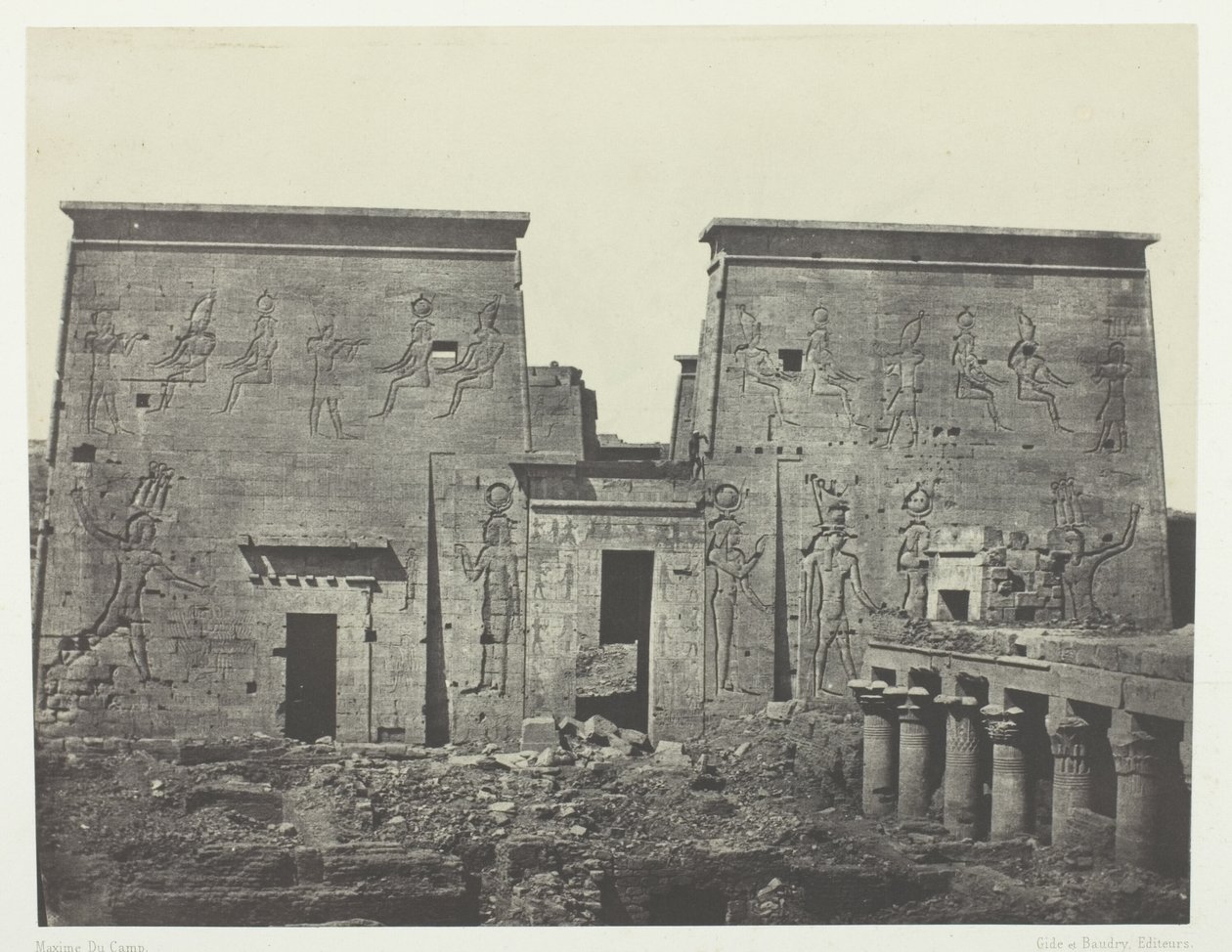 Drômos en Philônes, Grote tempel van Isis in Pilônes; Nubië, plaat 72 uit het album "Egypte, Nubië, Palestina en Syrië" (1852) door Maxime Du Camp