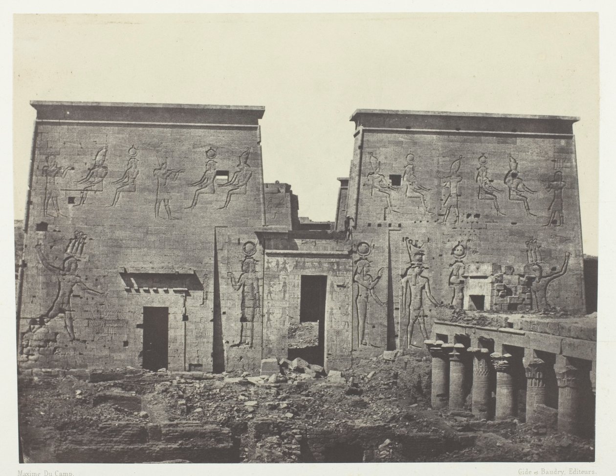 Drômos en Philônes, Grote tempel van Isis in Pilônes; Nubië, plaat 72 uit het album "Egypte, Nubië, Palestina en Syrië" (1852) door Maxime Du Camp