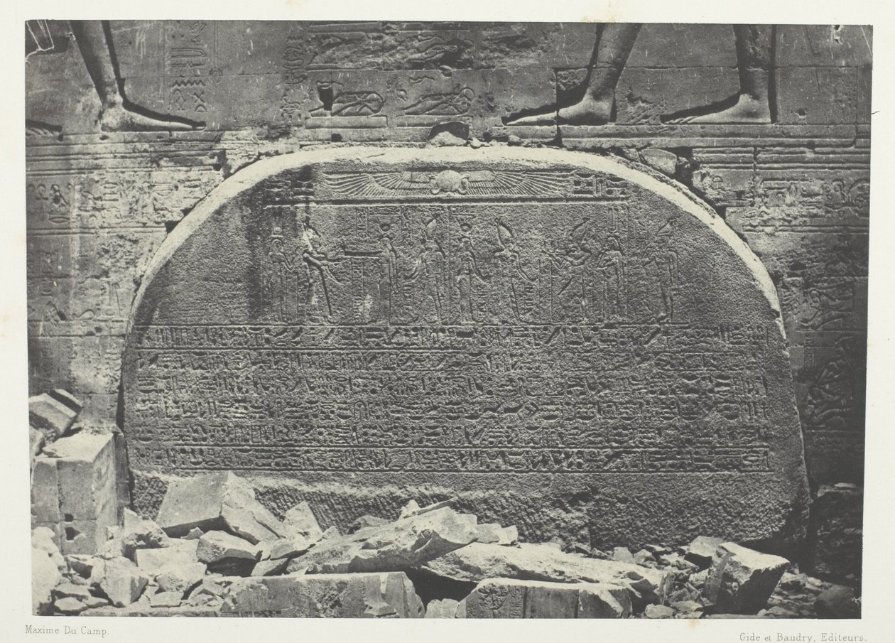Grote tempel van Isis in Philoe, Proscynema (Act of Adoration); Nubië, plaat 75 uit het album "Egypte, Nubie, Palestina et Syrie" (1852) door Maxime Du Camp