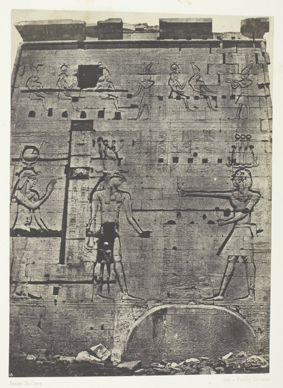 Grote tempel van Isis in Philoe, tweede pyloon; Nubië, plaat 74 uit het album "Egypte, Nubië, Palestina en Syrië" (1852) door Maxime Du Camp