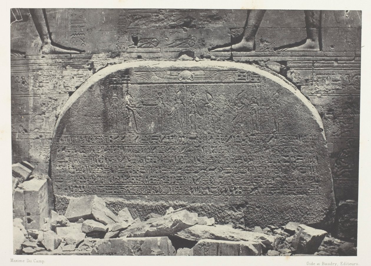 Grote tempel van Isis in Philoe, Proscynema (Act of Adoration); Nubië, plaat 75 uit het album "Egypte, Nubie, Palestina et Syrie" (1852) door Maxime Du Camp