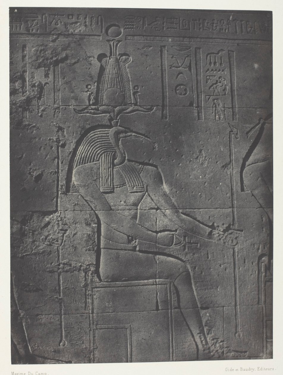 Grote tempel van Isis in Philoe, Tôth Ibiocéphale; Nubië, plaat 79 uit het album "Egypte, Nubie, Palestina en Syrie" (1852) door Maxime Du Camp