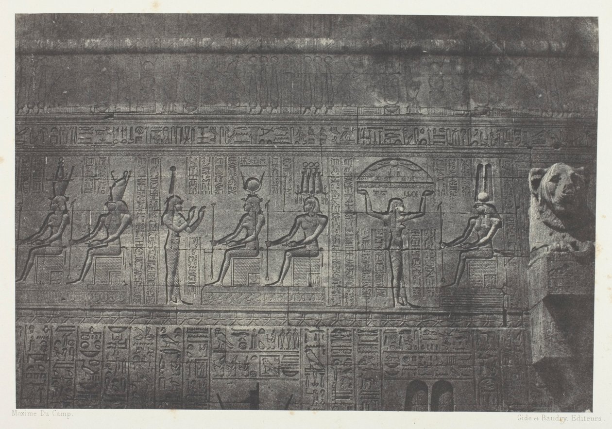 Grote tempel van Denderah (Teutyres), beelden van de achtergevel; Opper-Egypte, plaat 20 uit het album "Egypte, Nubie, Palestina en Syrie" (1852) door Maxime Du Camp