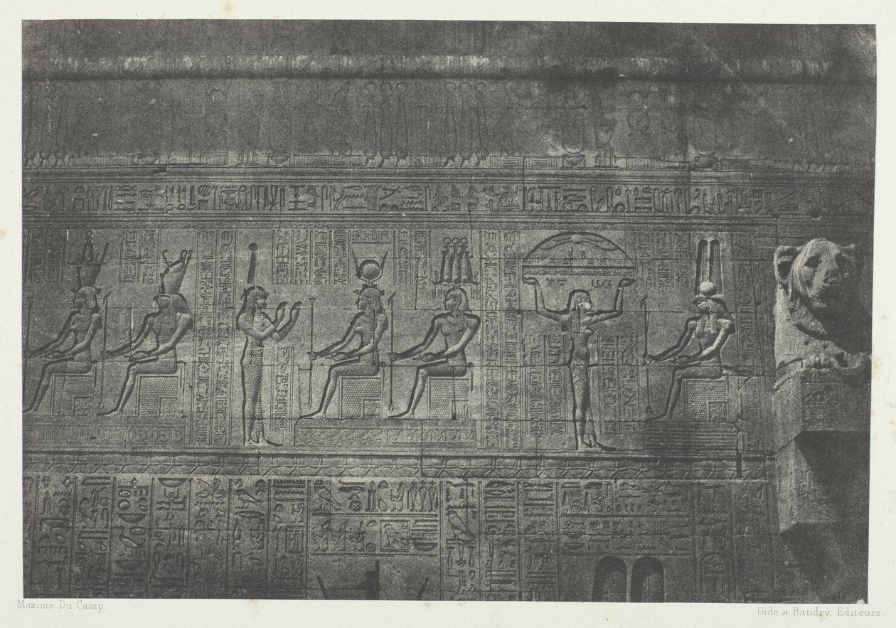 Grote tempel van Denderah (Teutyres), beelden van de achtergevel; Opper-Egypte, plaat 20 uit het album "Egypte, Nubie, Palestina en Syrie" (1852) door Maxime Du Camp