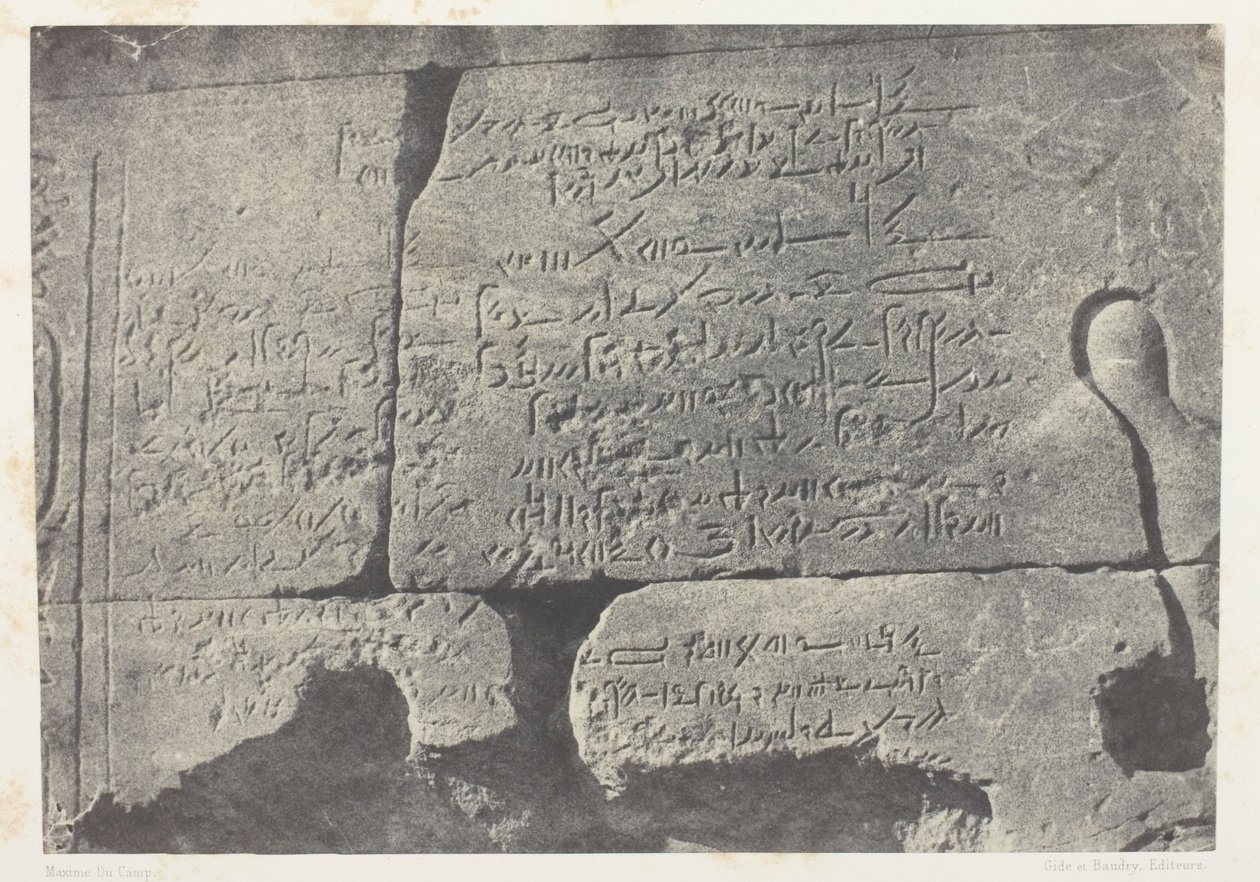 Demotische inscriptie, Grote Tempel van Isis in Philoe; Nubië, plaat 77 uit het album "Egypte, Nubië, Palestina en Syrië" (1852) door Maxime Du Camp