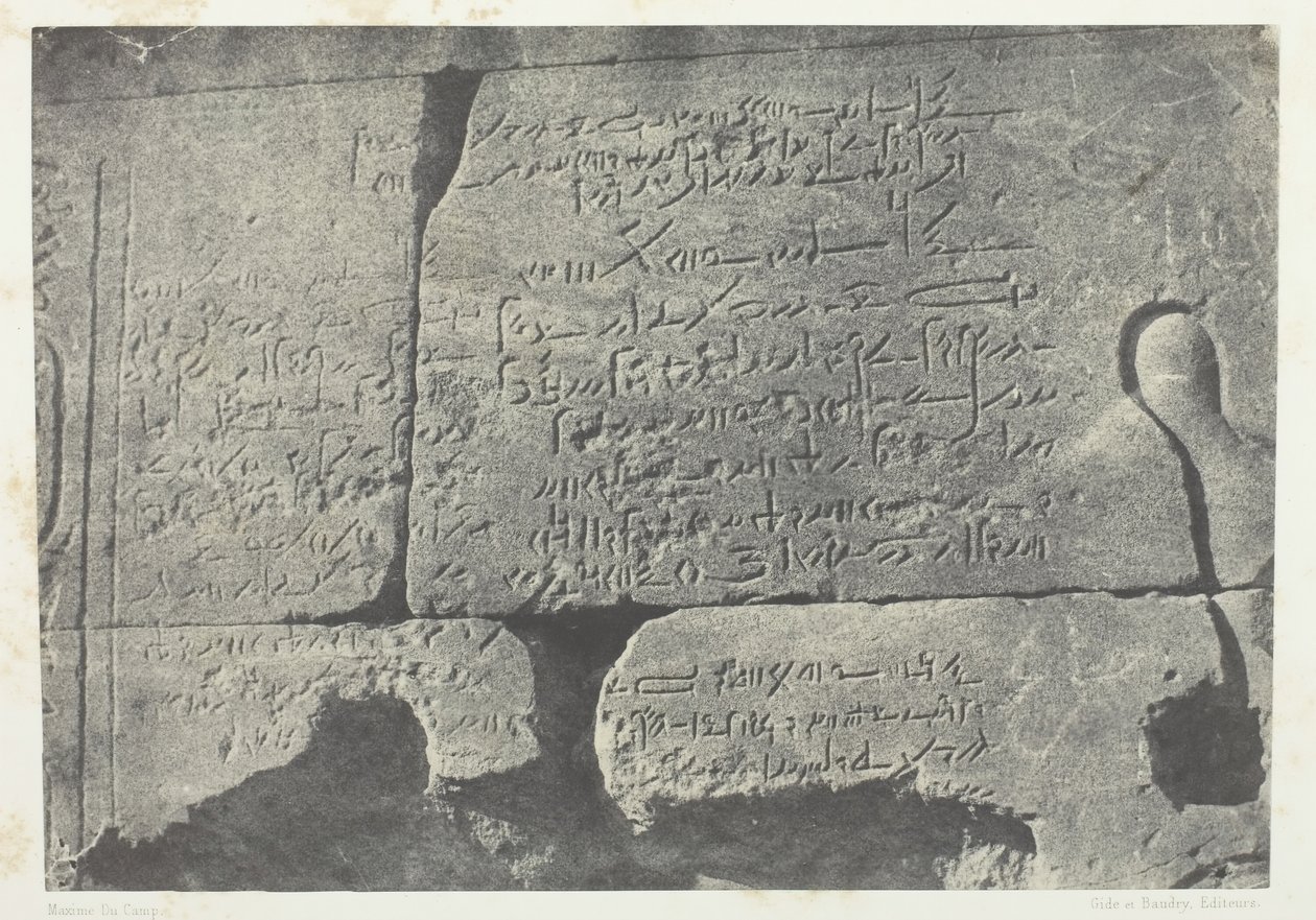 Inscriptie Demotisch, Grote Tempel van Isis in Philae, Nubië, 1849-51, gedrukt 1852 door Maxime Du Camp