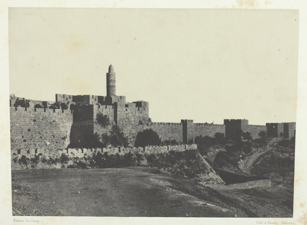 Jeruzalem, Westelijk Deel van de Muren, Palestina, 1849-51, gedrukt 1852 door Maxime Du Camp
