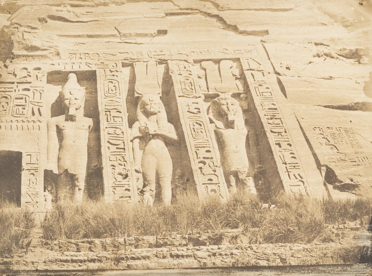 Deel van de Gevel van de Spéos van Athor, in Abousembil noordelijk deel, maart 1850 door Maxime Du Camp