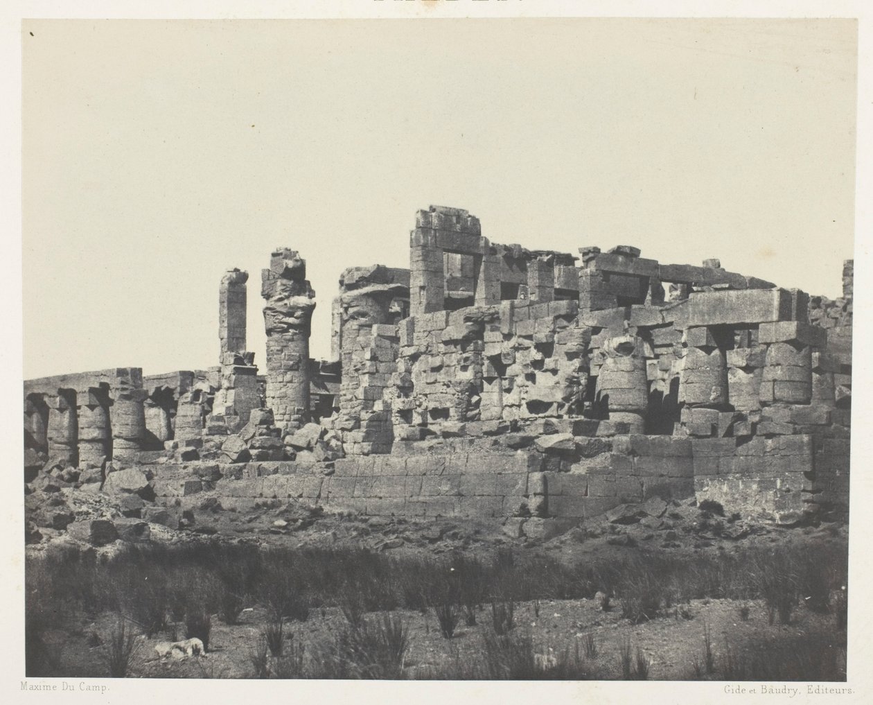 Paleis van Karnak, hypostyle zaal, genomen vanuit de noordoostelijke hoek; Thebe, plaat 34 uit het album „Egypte, Nubië, Palestina en Syrië“ (1852) door Maxime Du Camp