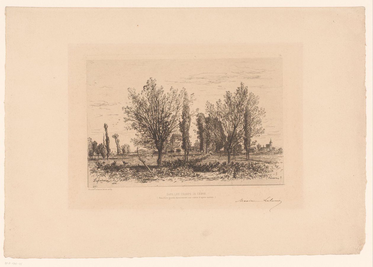 Landschap met weide en zicht op een stad door Maxime François Antoine Lalanne (signed by artist)