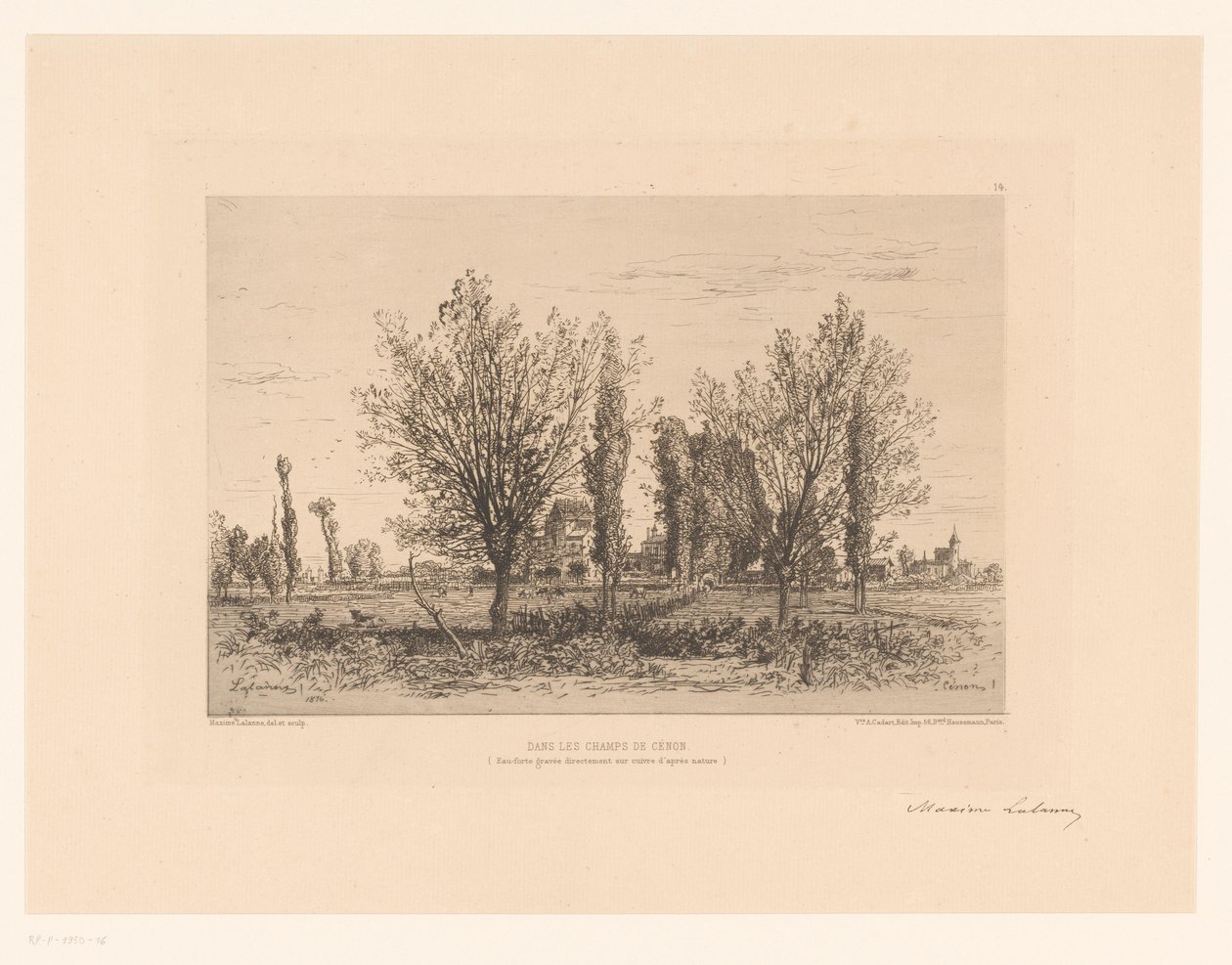 Landschap met weide en zicht op een stad door Maxime François Antoine Lalanne (signed by artist)