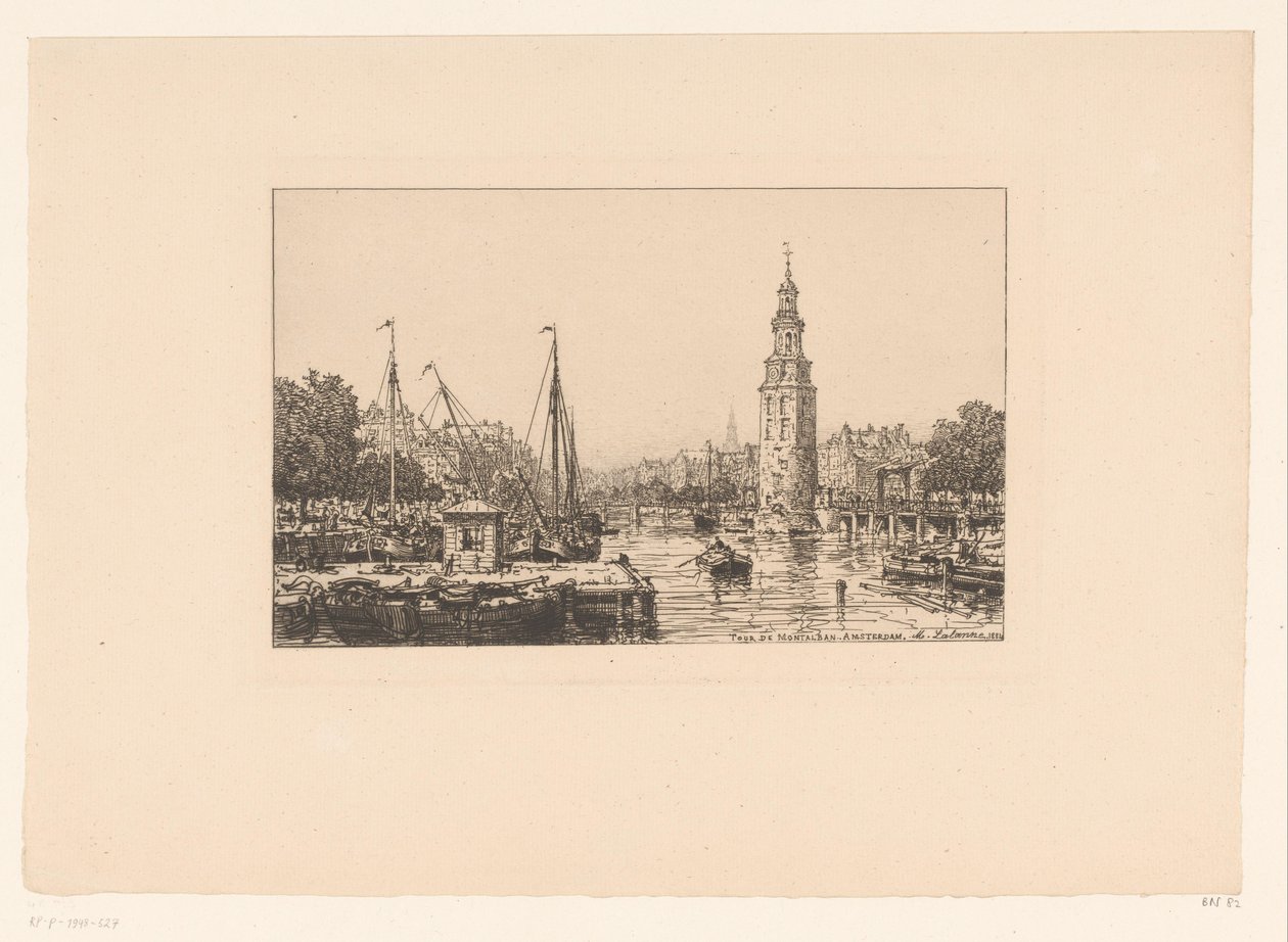 Gezicht op de Montelbaanstoren in Amsterdam door Maxime François Antoine Lalanne