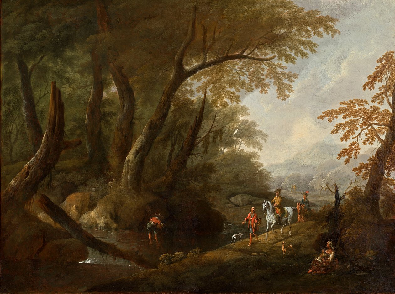 Boslandschap met water links door Maximilian Joseph Schinnagl