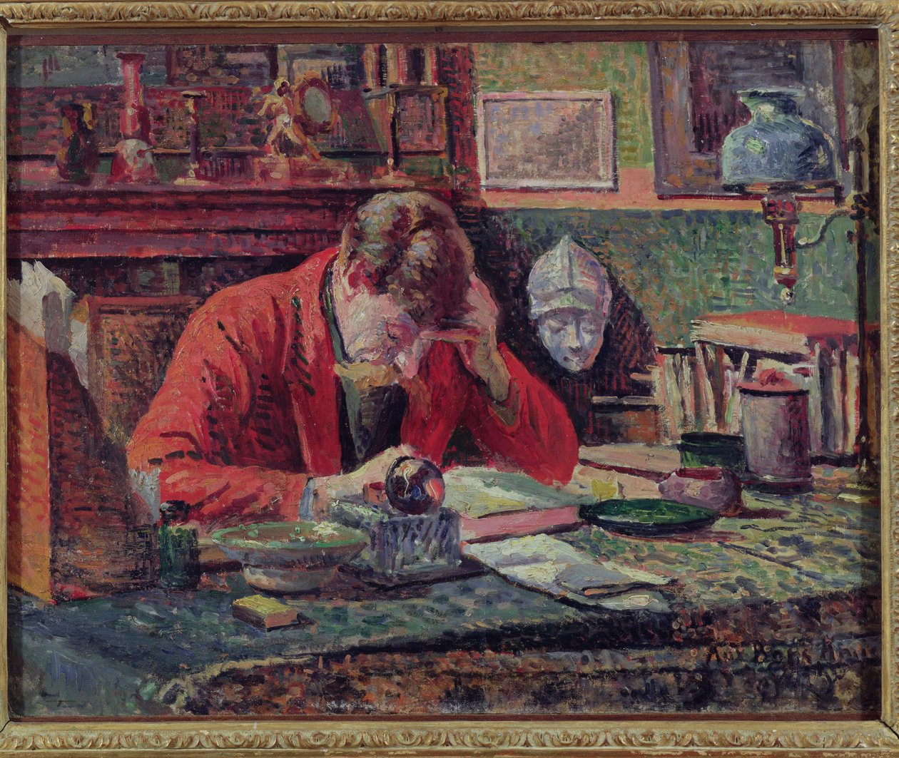 Emile Verhaeren (1855-1916) in zijn studeerkamer, ca.1897 door Maximilien Luce
