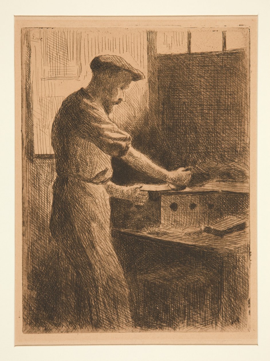 Auguste Delâtre aan het werk door Maximilien Luce