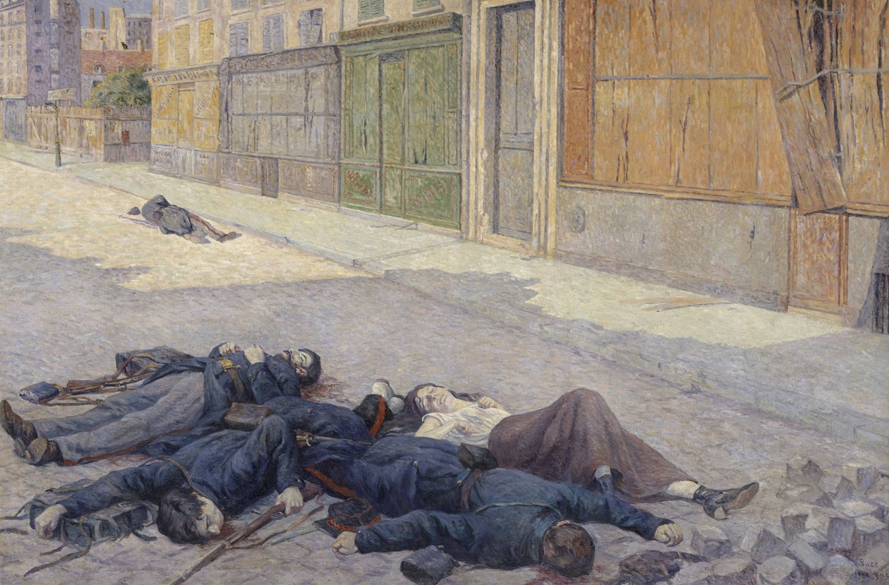 Een straat in Parijs in mei 1871 door Maximilien Luce