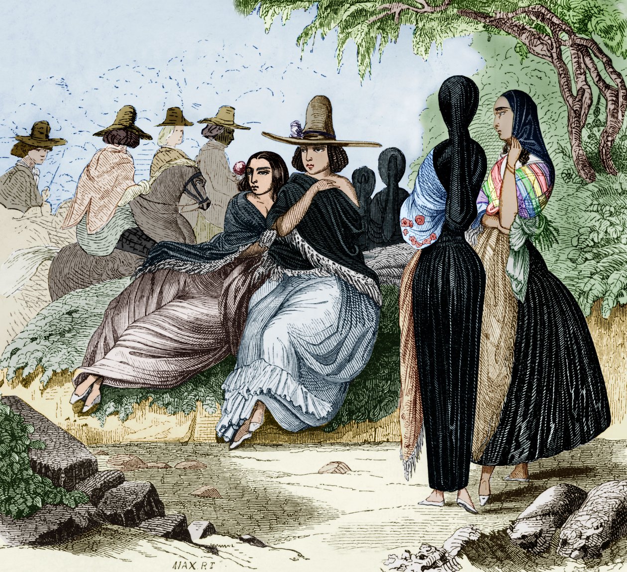 Vrouwen uit Lima in Peru, gravure uit Radiguet