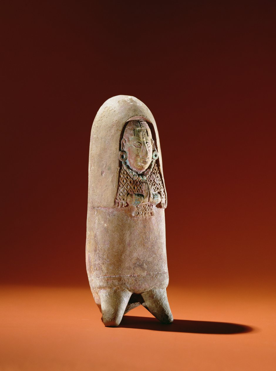 Standbeeld van een vrouw in ceremoniële gewaden, Isle of Jaina (aardewerk) door Mayan