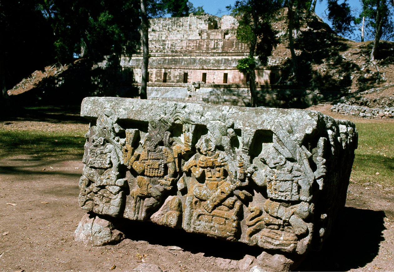 Altaar Q met kroning van koning van de rijzende zon, 776 AD door Mayan