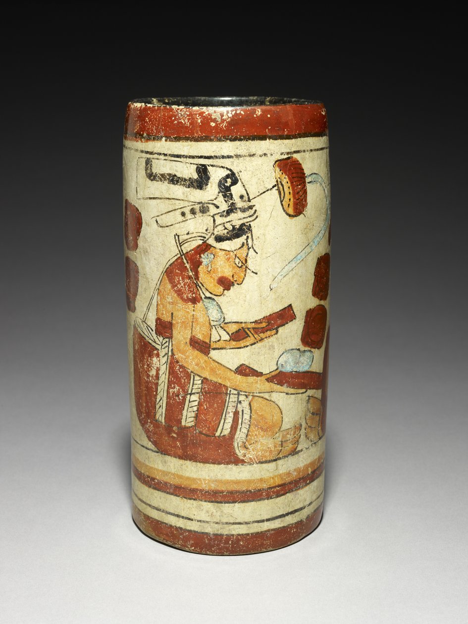 Vaas met presentatiescène, 600-900 AD (aardewerk met slip) door Mayan