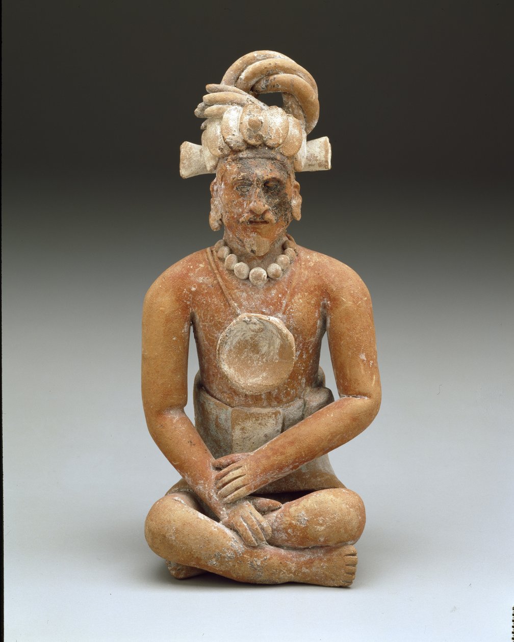 Zittende bebaarde man, Late Klassieke periode, ca.600-900 door Mayan Mayan