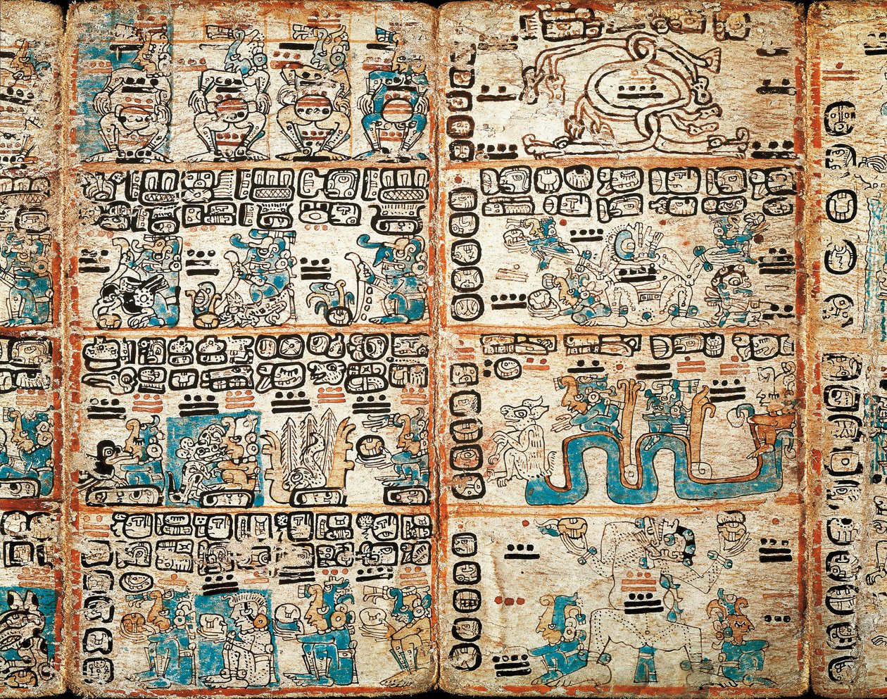 Het Codex van Madrid, geschilderde miniaturen door Mayan Mayan
