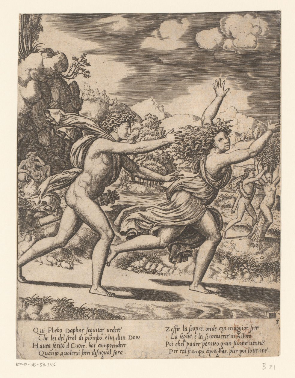 Apollo achtervolgt Daphne door Meester van de Dobbelsteen